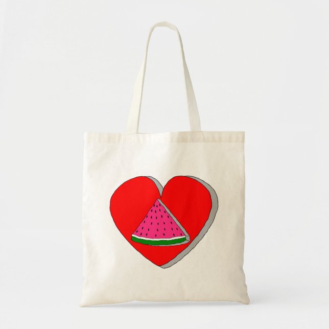 Slice Of Watermelon And Red Heart Drawing Tote Bag (Front)