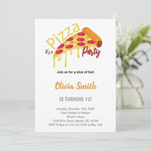 Slice Pizza Birthday Invitations | Zazzle