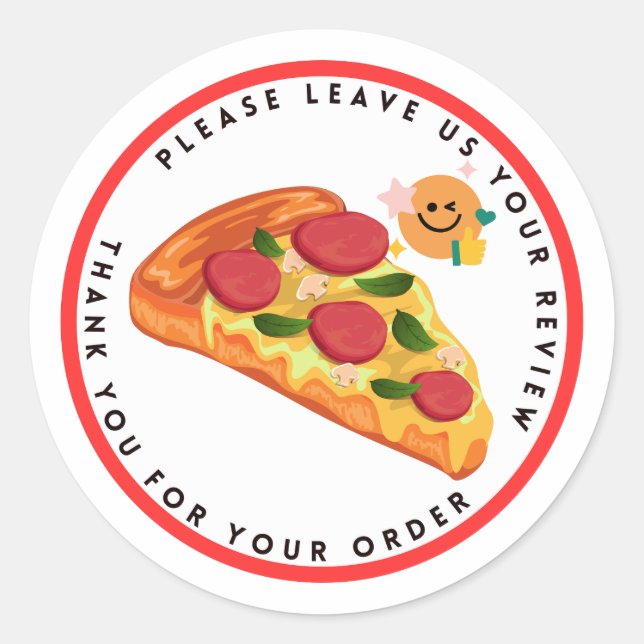 Slice Pizza Smile Emoticon Leave Review Thank You Classic Round Sticker (Front)