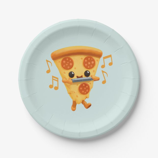 Slice Playing a Harmonica Cute Paper Plates (Front)