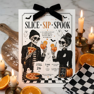 Slice Sip Spook Halloween Pizza Party  Holiday Card