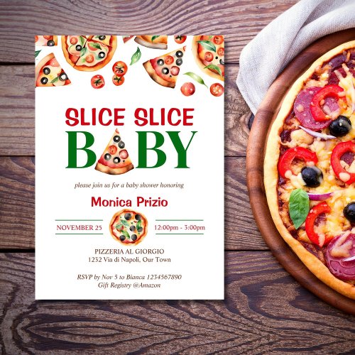 Slice slice baby Italian pizza baby shower Invitation