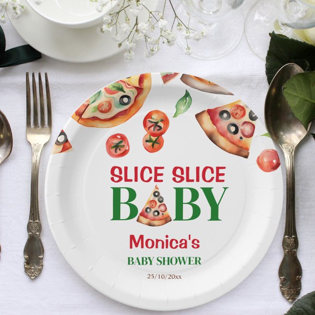 Slice slice baby Italian pizza baby shower Paper Plates (Slice slice baby Italian pizza baby shower template Paper Plates personalized tableware table decor)