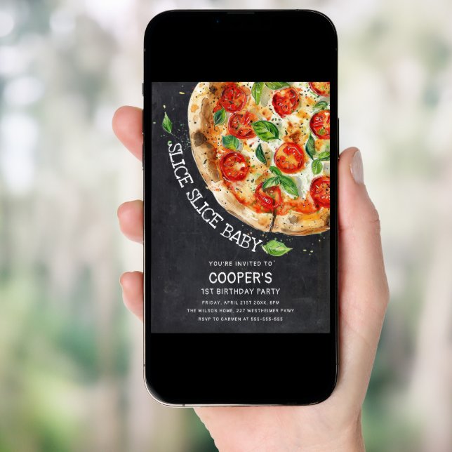 Slice Slice Baby Modern Pizza 1st Birthday Invitation (Front Digital)