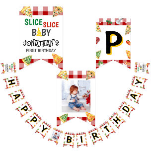 Slice Slice Baby Modern Pizza Birthday Party Bunting Flags