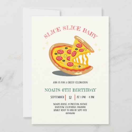 slice slice baby modern pizza birthday party invitation