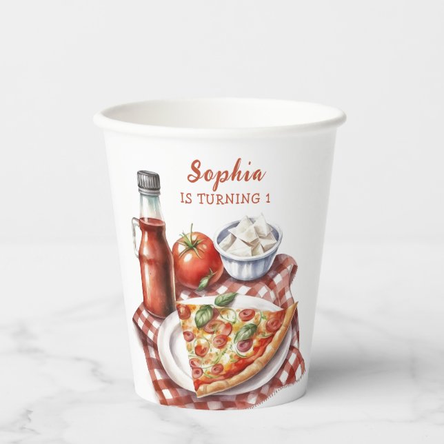 Slice Slice Baby Modern Pizza Birthday Party Paper Cups (Front)