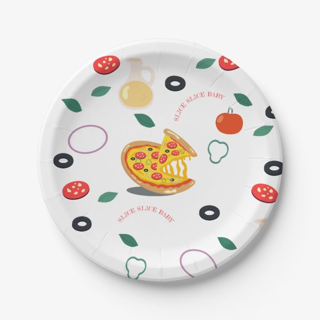 Slice Slice Baby Modern Pizza Birthday party Paper Plates (Front)