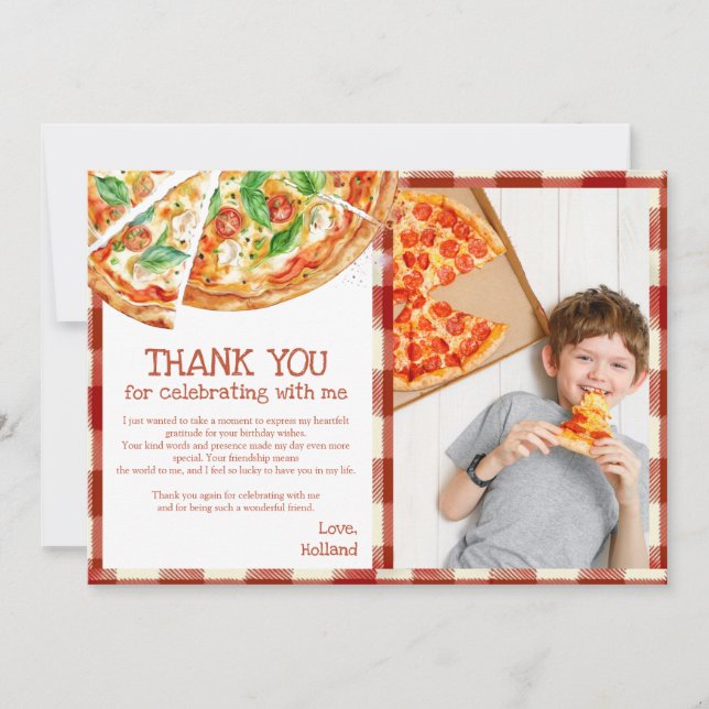 Slice Slice Baby Modern Pizza Birthday Thank You C (Front)