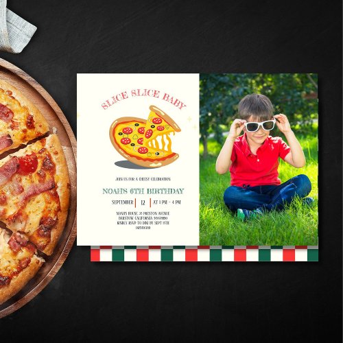 slice slice baby modern pizza photo birthday party invitation
