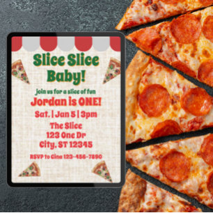Slice Slice Baby, pizza 1st birthday Invitation