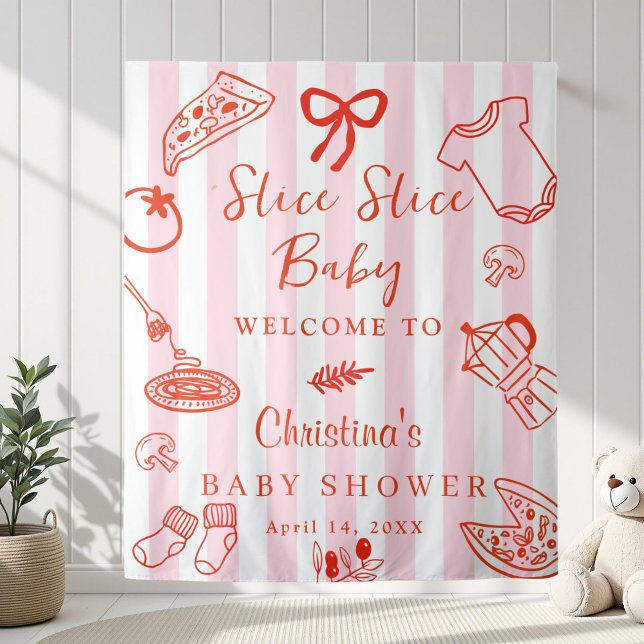 Slice Slice Baby Pizza Baby Shower Backdrop (Elegant Hand Drawn Italian Food Baby shower Backdrop)