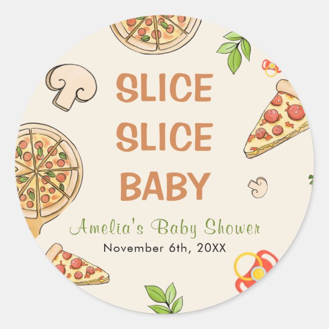 Slice Slice Baby Pizza Baby Shower Classic Round Sticker (Front)