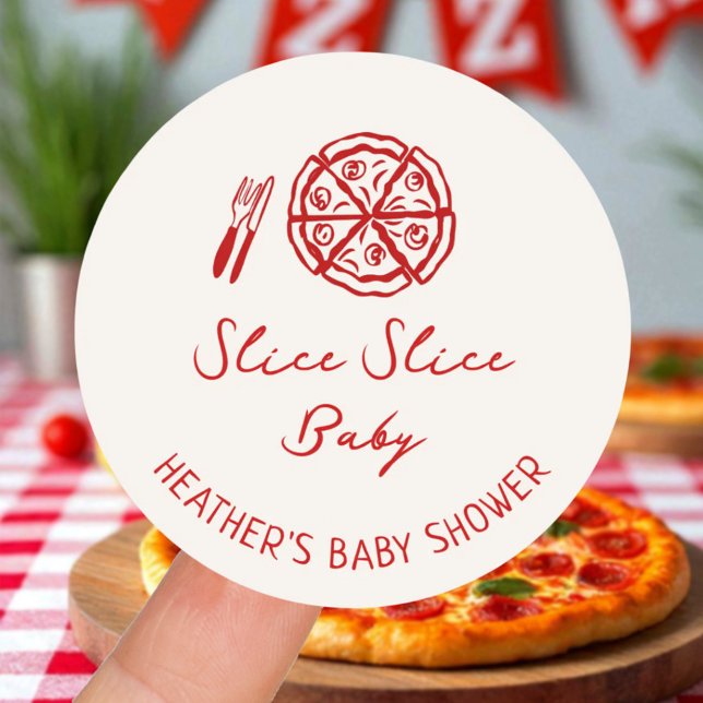Slice Slice Baby Pizza Baby Shower Favor Classic Round Sticker (Creator Uploaded)