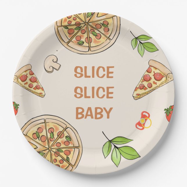 Slice Slice Baby Pizza Baby Shower Paper Plates (Front)