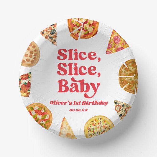Slice, Slice, Baby! Pizza Birthday Party Paper Bowls (Front)