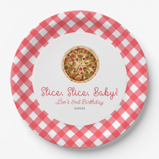 Slice, Slice, Baby! Pizza Birthday Party Paper Plates (Front)