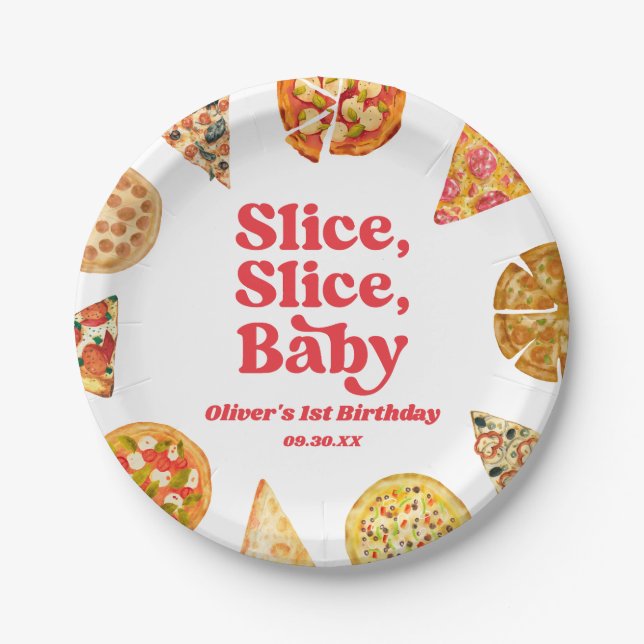 Slice, Slice, Baby! Pizza Birthday Party Paper Plates (Front)