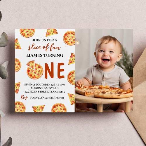 Slice Slice Baby Pizza Birthday Photo Invitation