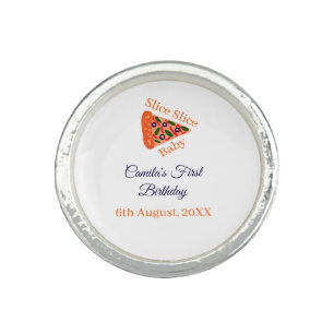 Slice Slice baby pizza brown blue 1st birthday Ring