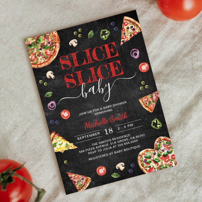 Slice Slice Baby | Pizza Chalkboard Baby Shower Invitation (Creator Uploaded)