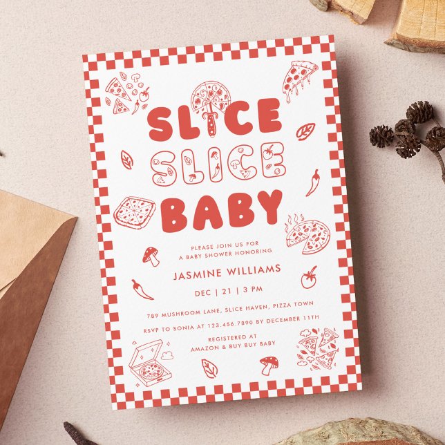 Slice Slice Baby Pizza Hand Drawn Baby Shower Invitation (Creator Uploaded)