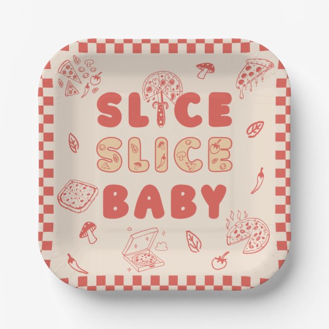 Slice Slice Baby Pizza Hand Drawn Baby Shower Paper Plates (Front)