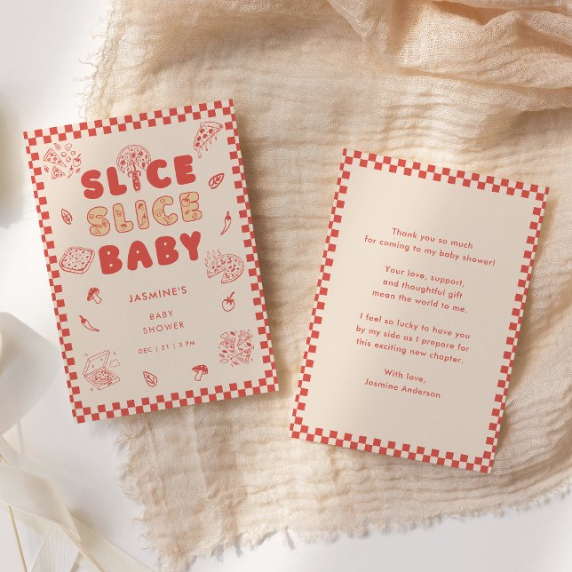 Slice Slice Baby Pizza Hand Drawn Baby Shower Thank You Card (Creator Uploaded)