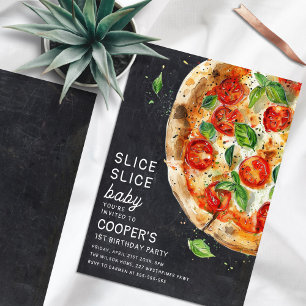 Slice Slice Baby Pizza Modern First Birthday Invitation