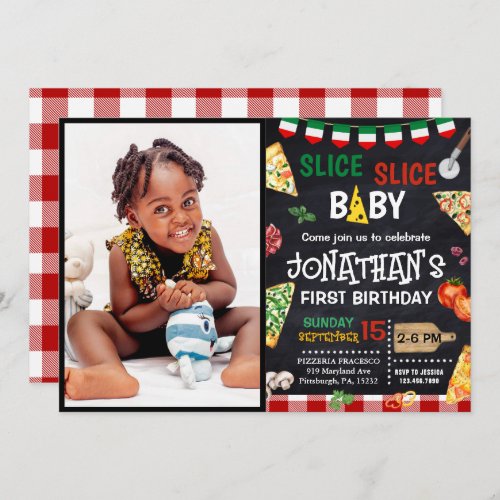 Slice Slice Baby Pizza Party 1st Birthday Invitation