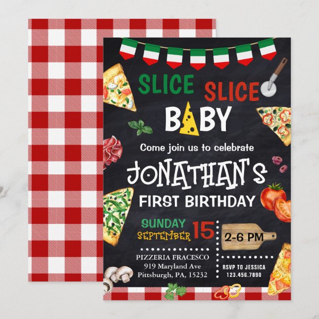 Slice Slice Baby Pizza Party 1st Birthday Invitation (Front/Back)