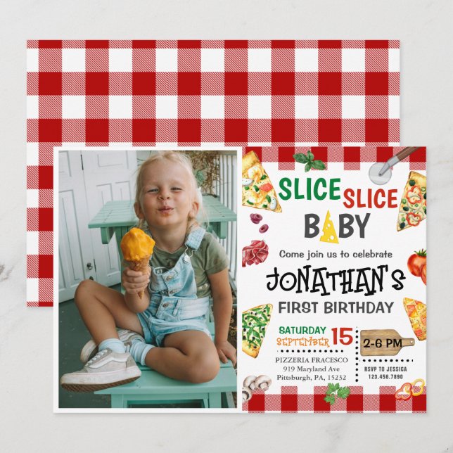 Slice Slice Baby Pizza Party 1st Birthday Invitation (Front/Back)
