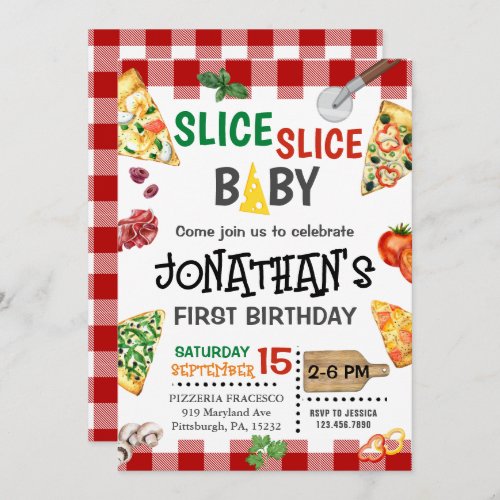 Slice Slice Baby Pizza Party 1st Birthday Invitation