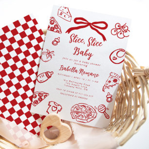 Slice Slice Baby Pizza Party Baby Bow Baby Shower Invitation