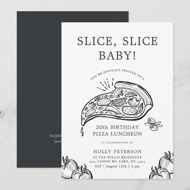 Slice, Slice Baby | Pizza Themed Birthday Luncheon Invitation (Front/Back)