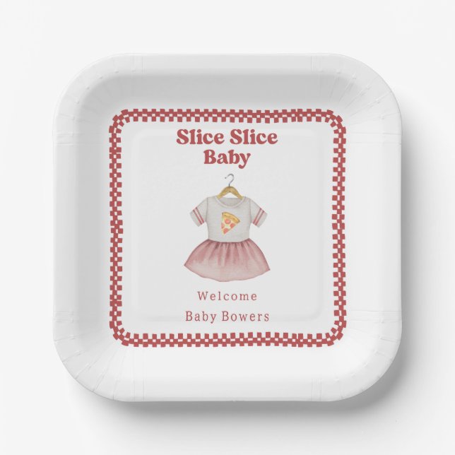 Slice Slice Baby Shower Pizza Dress Paper Plates (Front)