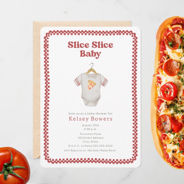 Slice Slice Baby Shower Pizza Neutral Bodysuit Invitation (Creator Uploaded)