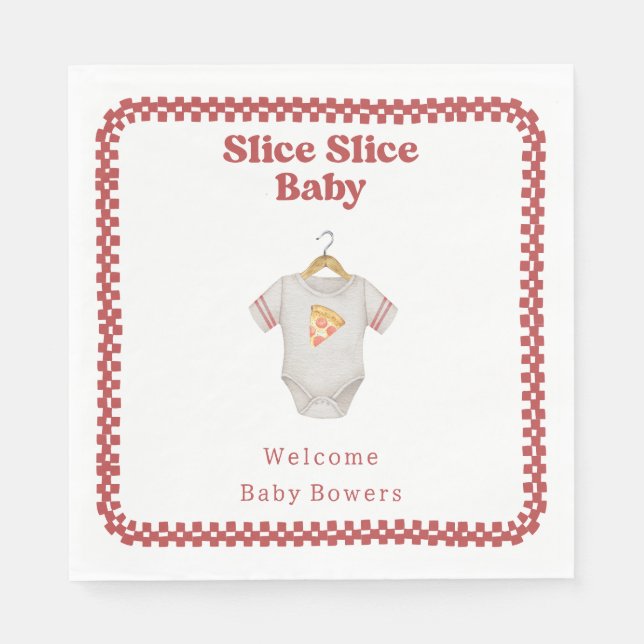 Slice Slice Baby Shower Pizza Neutral Bodysuit Napkins (Front)
