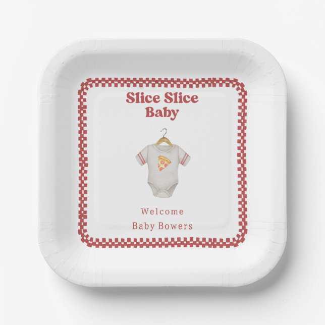 Slice Slice Baby Shower Pizza Neutral Bodysuit Paper Plates (Front)