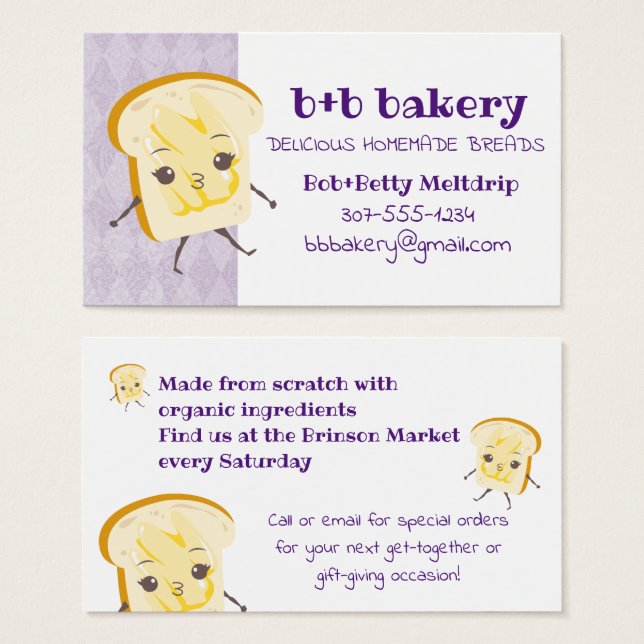 Sliced bread butter baking bakery business card (Front & Back)