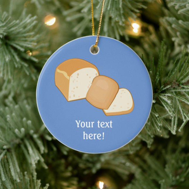 Sliced bread loaf showing end piece of crust ceramic ornament (Tree)