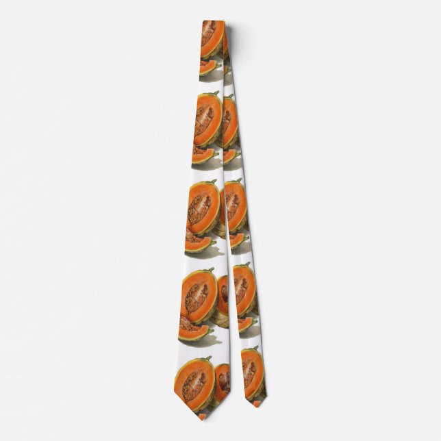 Sliced cantaloupe melon illustration neck tie (Front)
