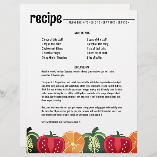 sliced fruit vegetable chef catering letterhead (Front/Back)