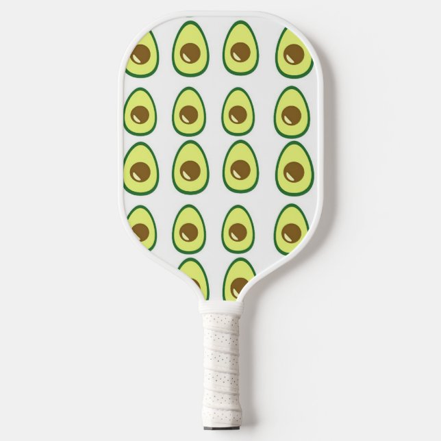 Sliced green avocado on white pickleball paddle (Front)