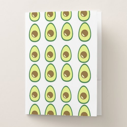 Sliced green avocado on white pocket folder