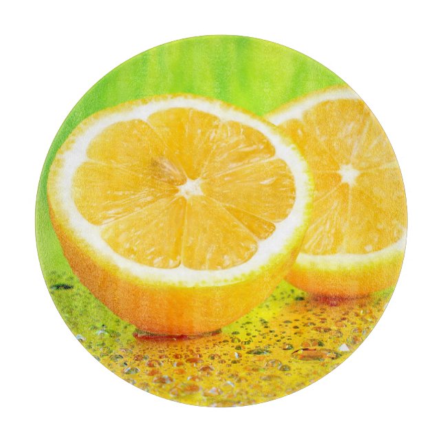 Sliced Lemon and Water Drops Cutting Board (Front)