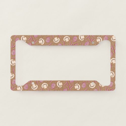 Sliced Mushrooms And Onion Pattern Vegan Protein License Plate Frame