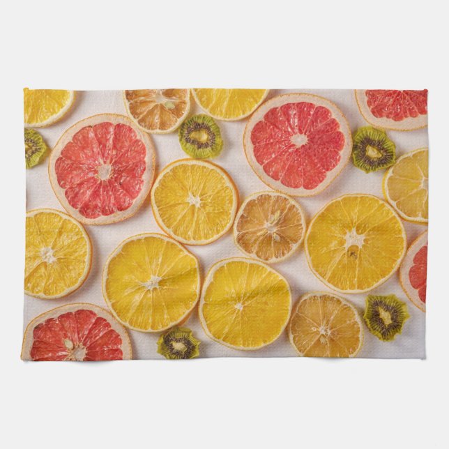 Sliced Oranges Grapefruit and Kiwi Pattern Fruit Kitchen Towel (Horizontal)