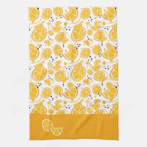 Sliced Oranges Tropical Fruit Gingham Kitchen Towel