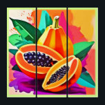 Sliced Papaya Pop Art<br><div class="desc">Vibrant pop art illustration of a sliced papaya with tropical leaves,  perfect for summer-themed style (This Design Made With AI). Place Order Today and Embrace the Joy of Shopping!</div>